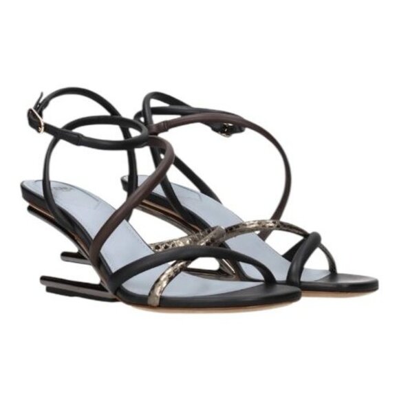 FENDI Fendi First Slide Sandals EU 37 US 7 F Shape Multicolor Wedge Heels Metal - Picture 3 of 15